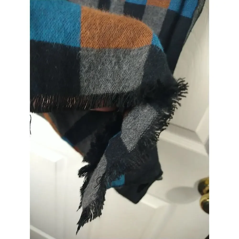 Melifluos Men's Scarf Blue Black Grey Brown Colorblock Reversible